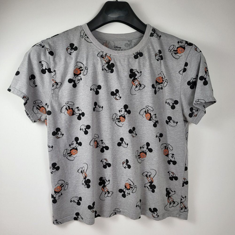 Disney Mickey Mouse All Over Gray Print Shirt Women's‎ XXLarge Cropped
